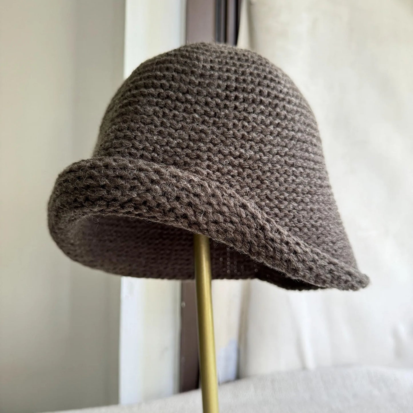 Women Wool Knit Bucket Hat Rolled Brim Warm Fisherman Cap For Autumn Winter