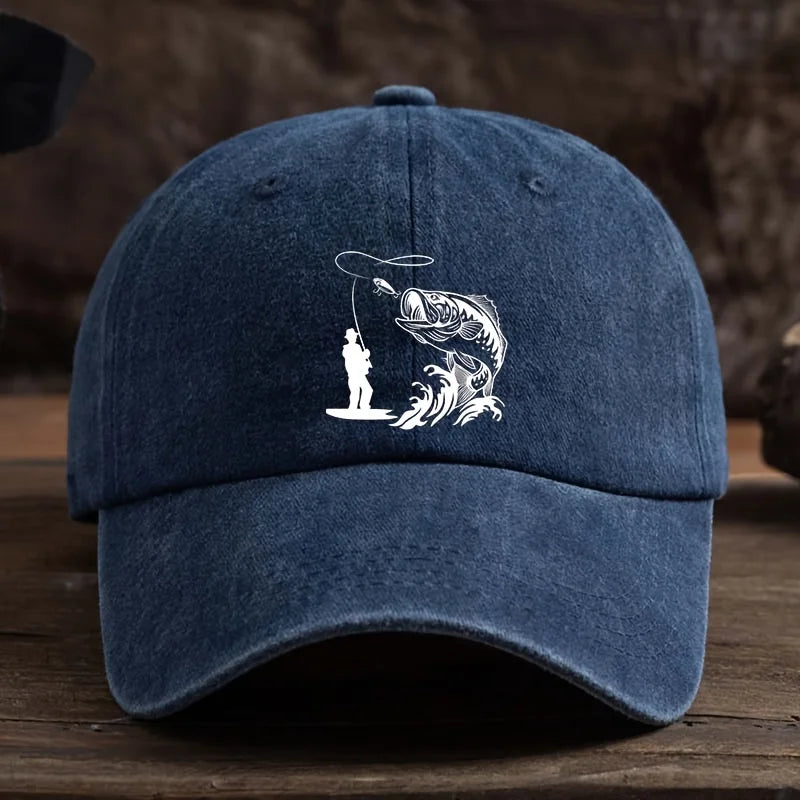 Funny Fishing Print Baseball Cap Breathable Six-Panel Outdoor Hat