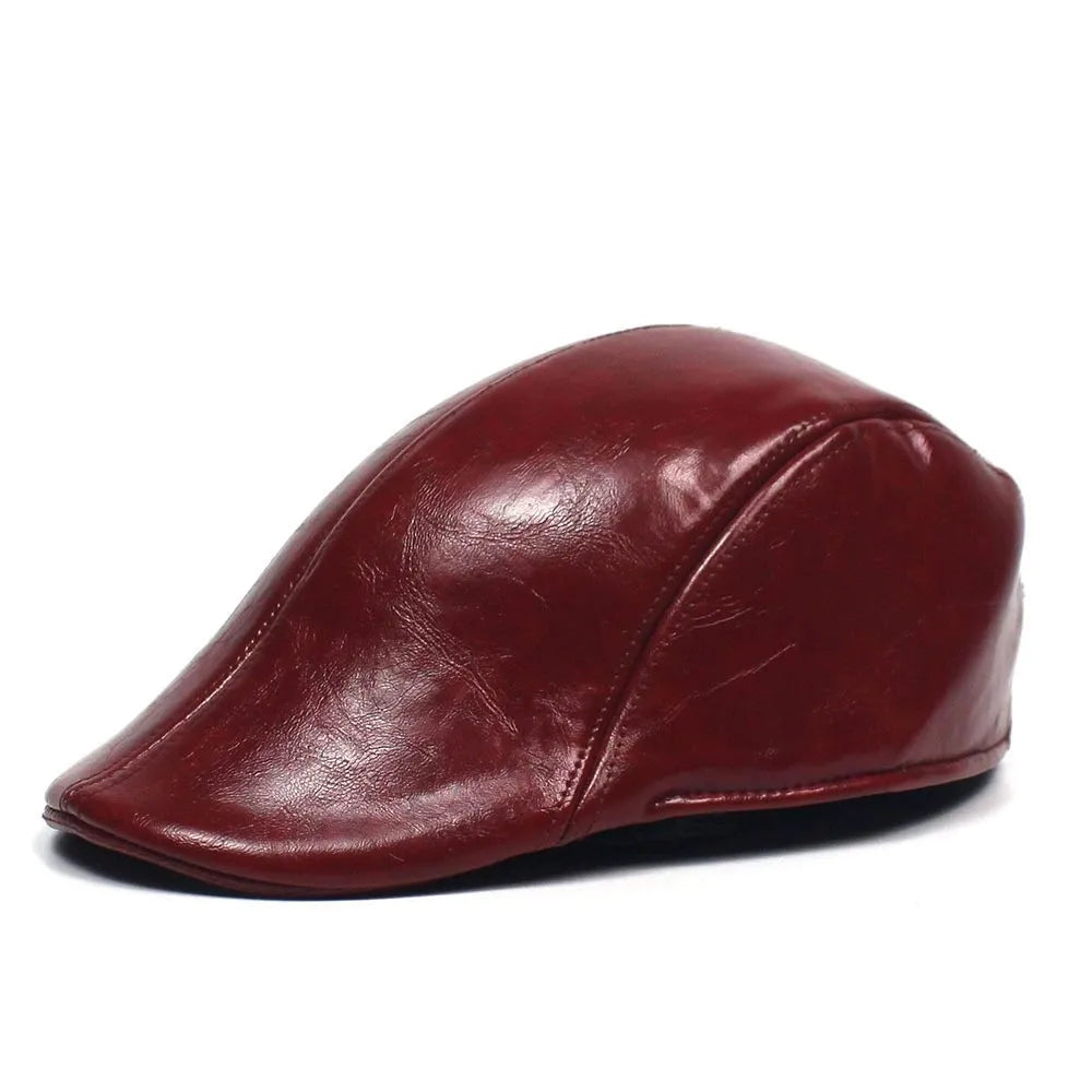 Fall Winter PU Men's Beret Hat Fashionable Casual Style Headwear