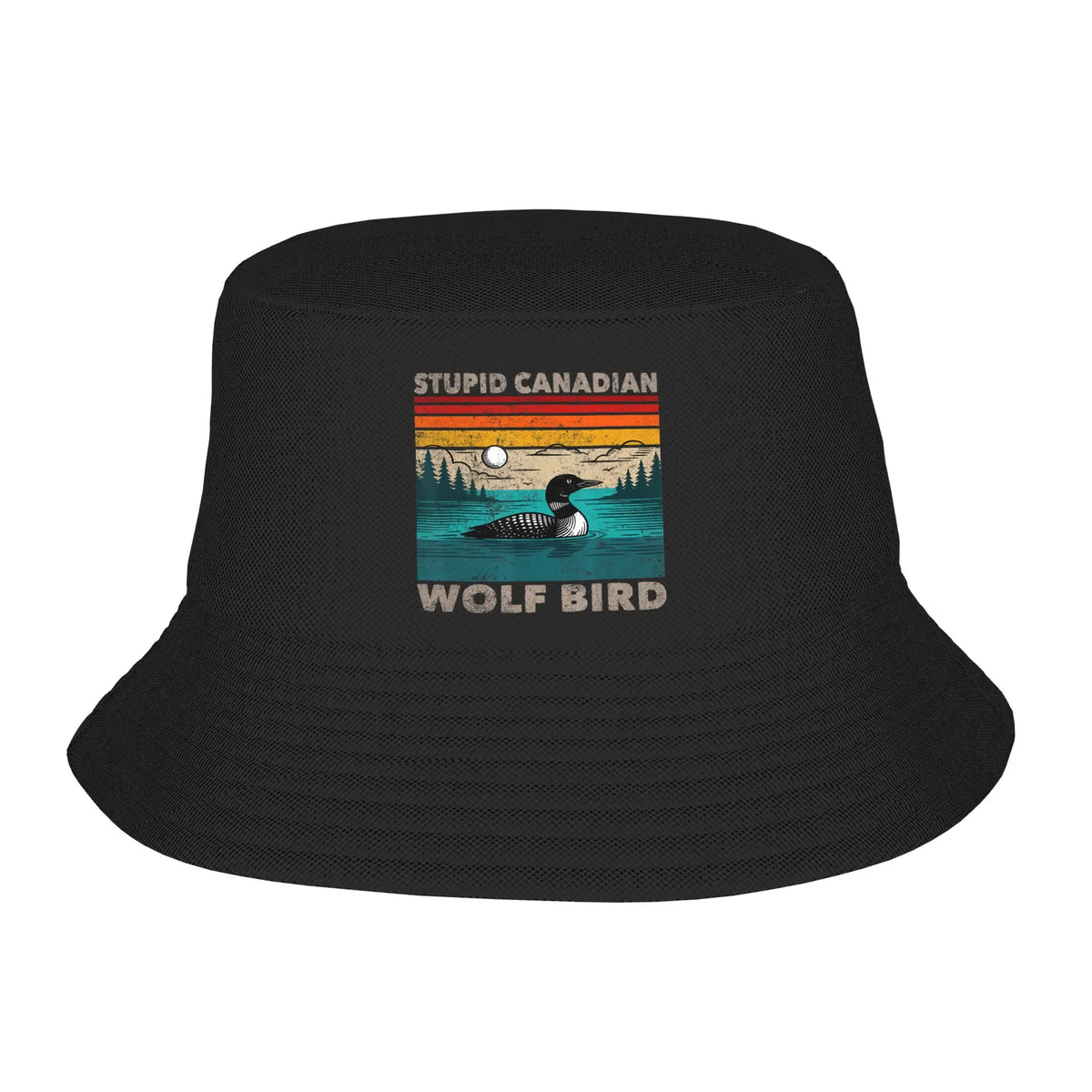 Stupid Canadian Wolf Bird Funny Lover Loon Humor Bucket Hat