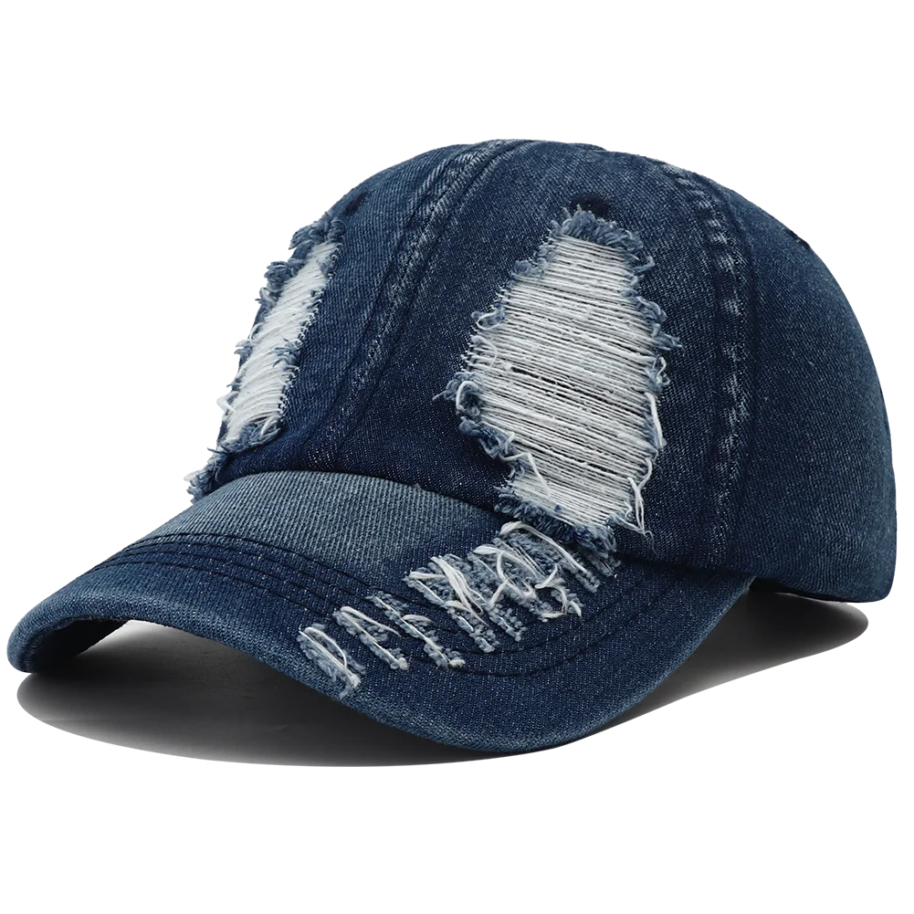 2024 New Solid Color Ripped Baseball Cap Washed Denim