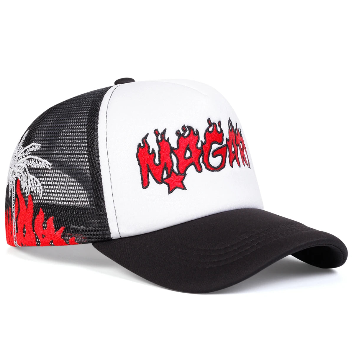 Unisex Magari Flame Embroidery Baseball Net Caps Spring and Summer