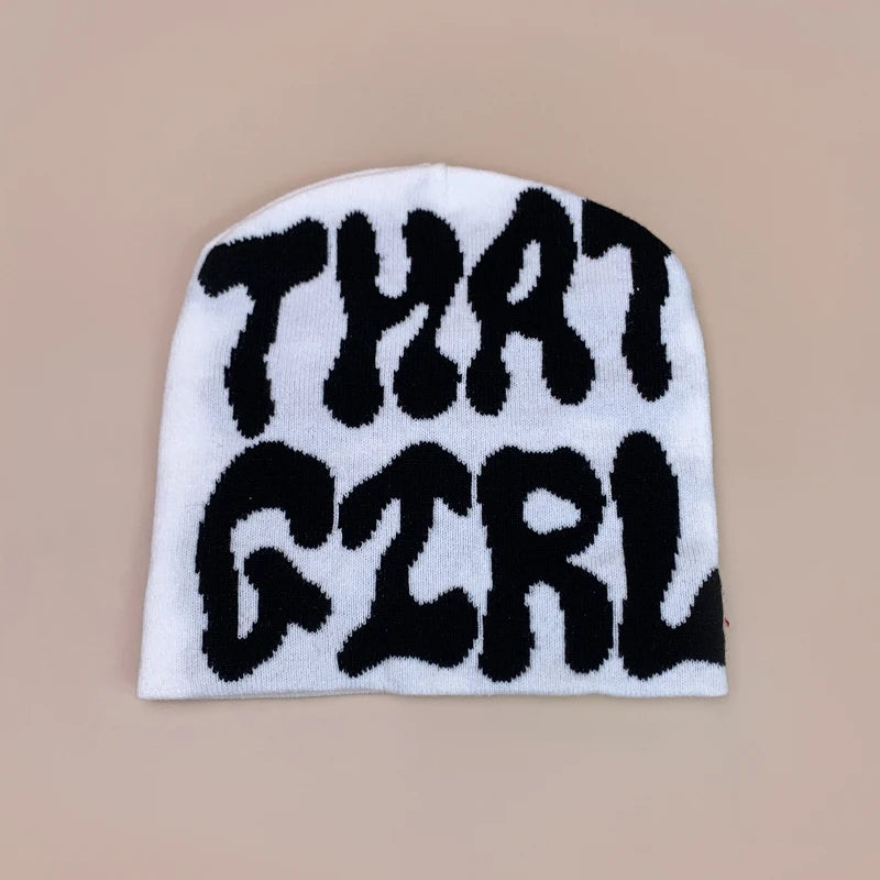 Korean Letter Color Block Knitted Hats Versatile Retro Fashion Casual Beanies