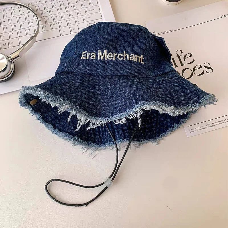 Spring Summer Wide Brimmed Washed Denim Fisherman Hat