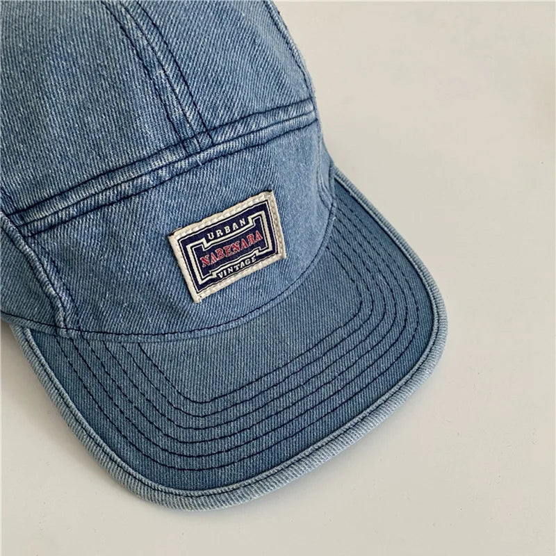 American Retro Washed Denim Flat Brimmed Duckbill Cap