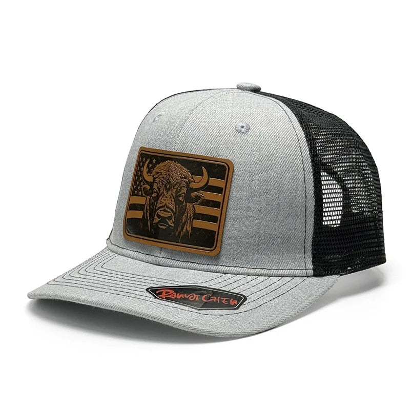 Bison Flag Leather Patch Baseball Cap for Men