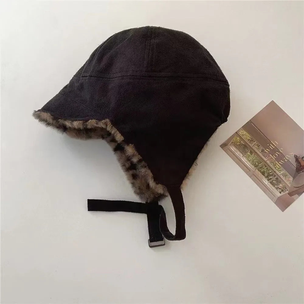 Retro Earmuffs Cap Double-Sided Wearable Leopard Print Ski Hats