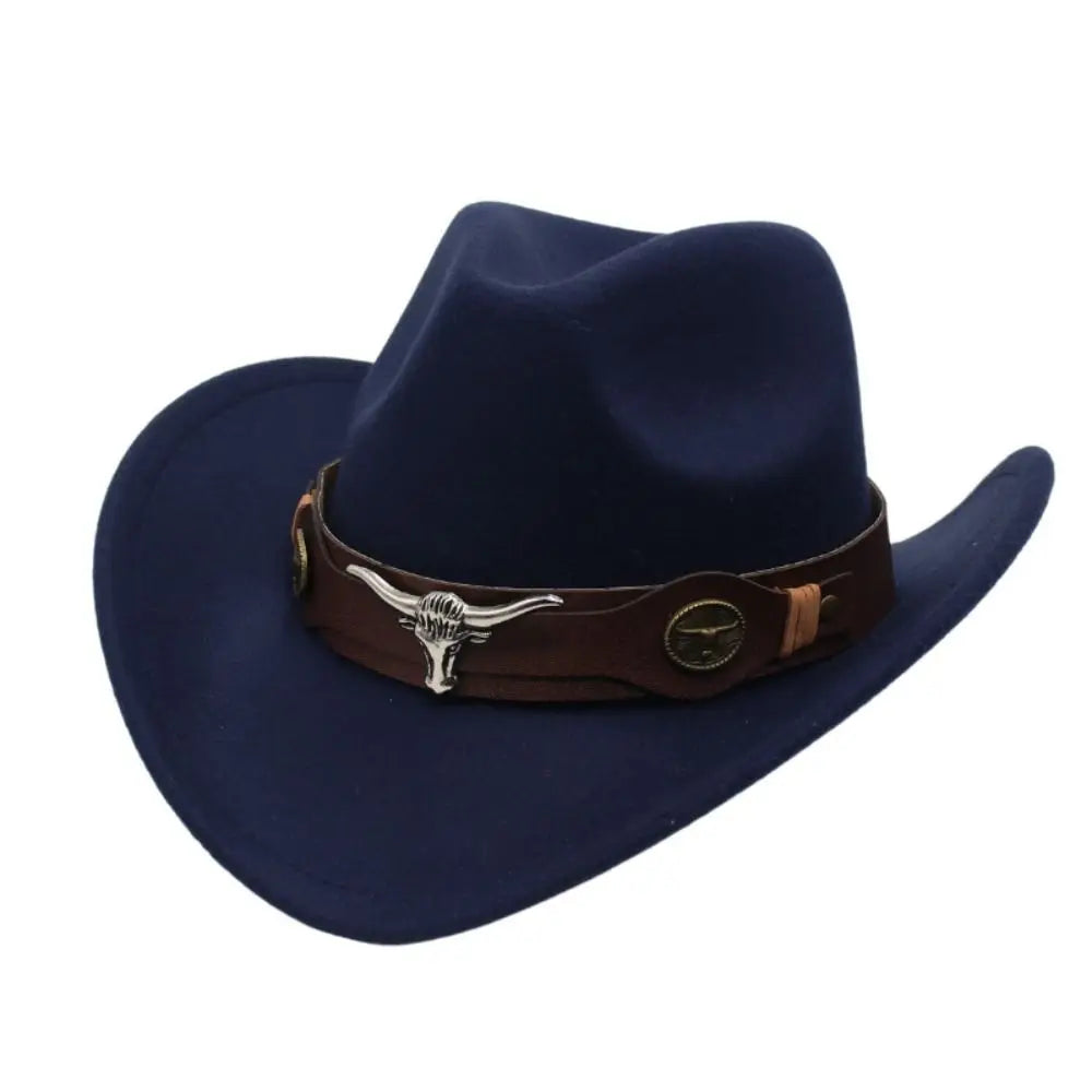 Felt Western Cowboy Hat Ox Head Accessories With Cow Band Tibetan Style Top Hat