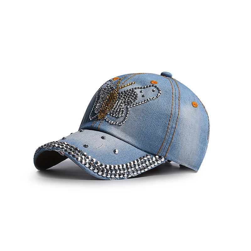 Denim Hat Baseball Cap Women Spring Summer Rhinestone Sports Cap