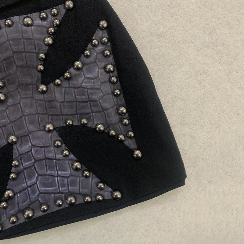 Y2K Punk Croc-Embossed Cross Studded Knit Beanie