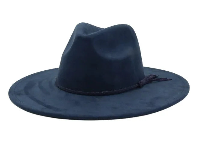Vegan Suede Hat Teardrop Shape 9.5cm Wide Brim Fedora Hat Men's And Women's