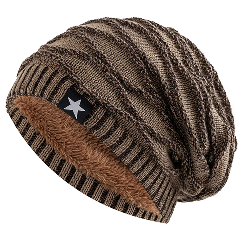 New Unisex Slouchy Winter Hats Add Fur Lined For Men And Women, Decor Five - Pointed Star