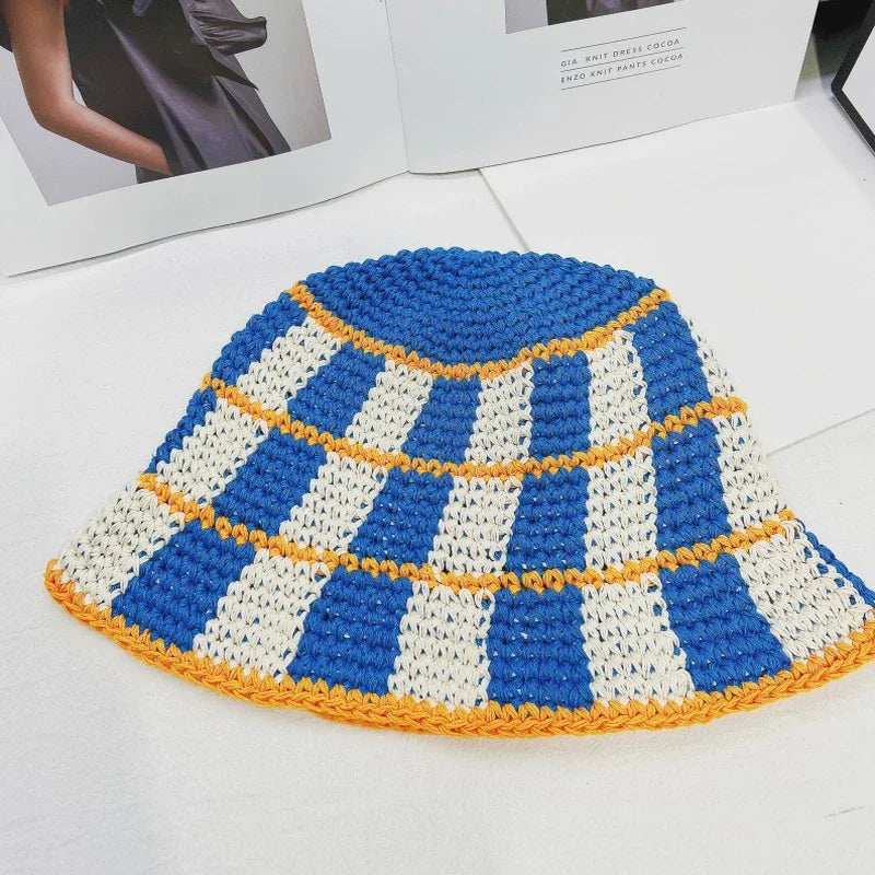 Stripe Crochet Knitted Bucket Thermal Tub Vintage Cold Cap