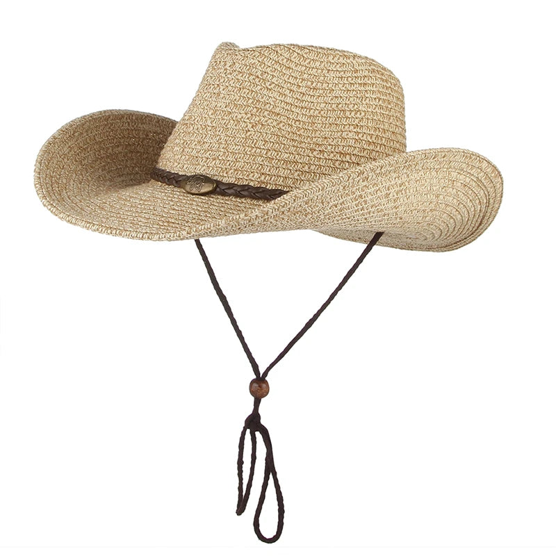 Wide Brim Women Summer Cowgirl Hat Sun Beach Straw Hat Cap
