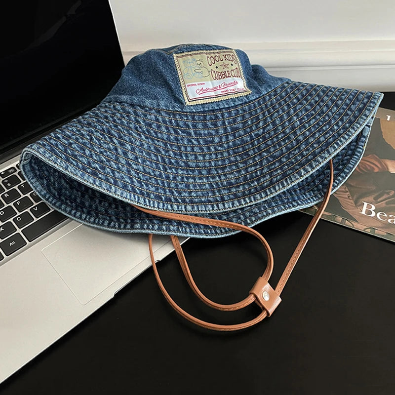 Retro Washed Denim Fishing Cap Women's Large Brim Sunshade Hat