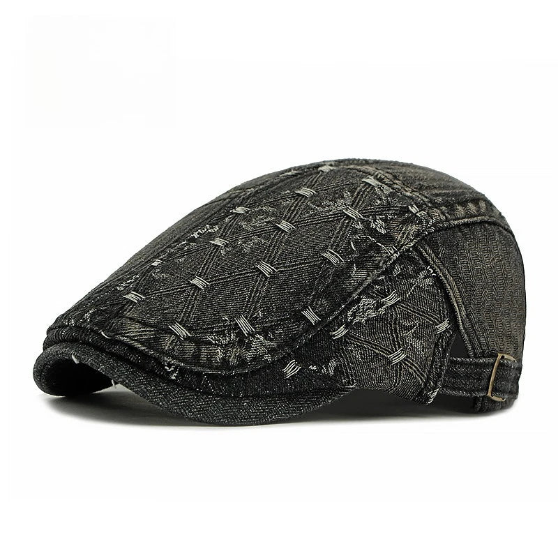 Vintage Stitch Denim Flat Cap British Newsboy Cap