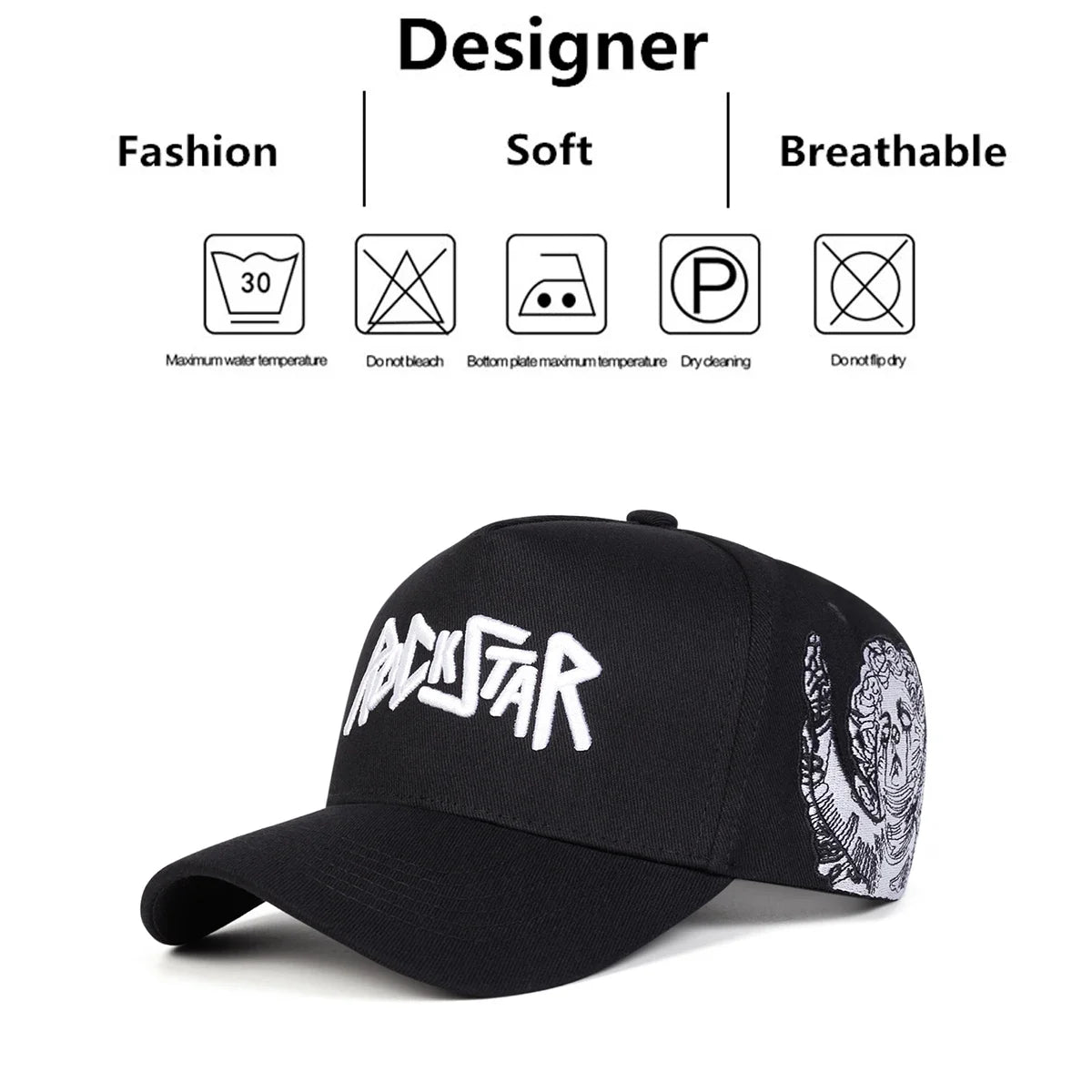 Unisex Rockstar LetterEmbroidery Baseball Caps Spring Autumn