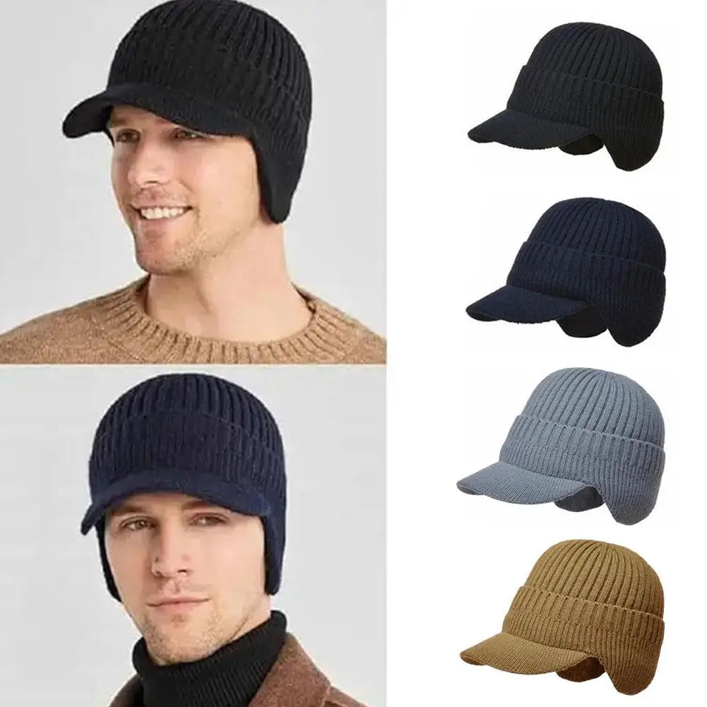 Unisex Warm Winter Hat With Brim Plush Fur Lined Knit Cap