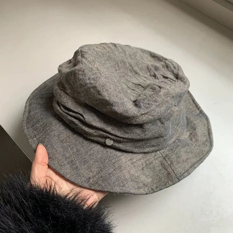 Korea Style Linen Premium Pleated Bucket Hat