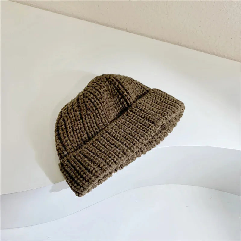 Children Hat Autumn Winter Solid Color Baby Big Brimmed Knitted Keep Warm Hat