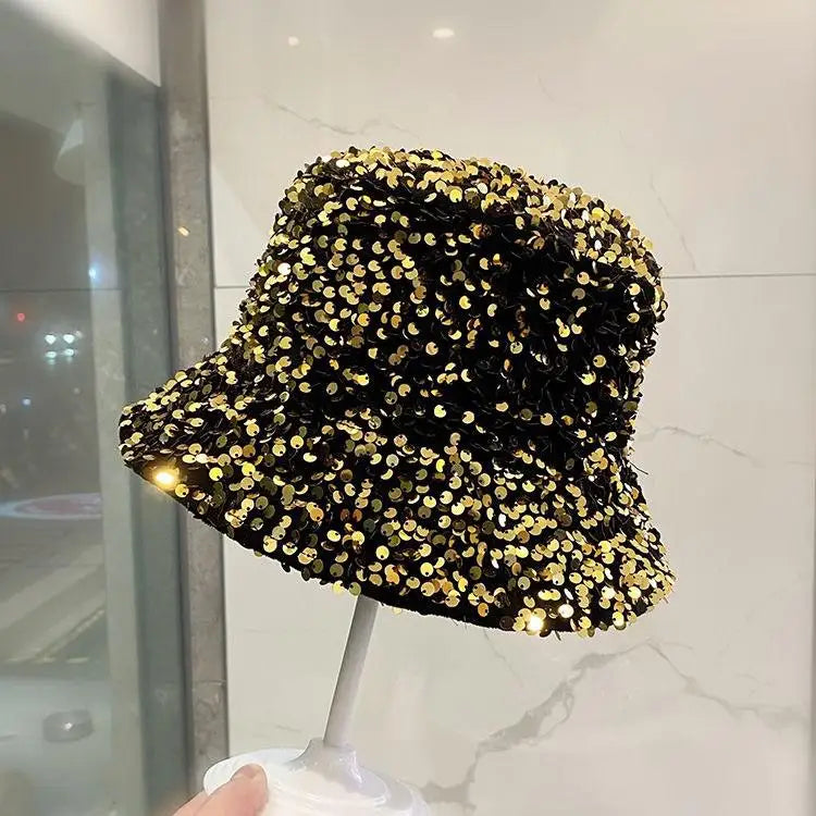 Sequined Bucket Hat Double Sided Hip Hop Shiny Fisherman Cap