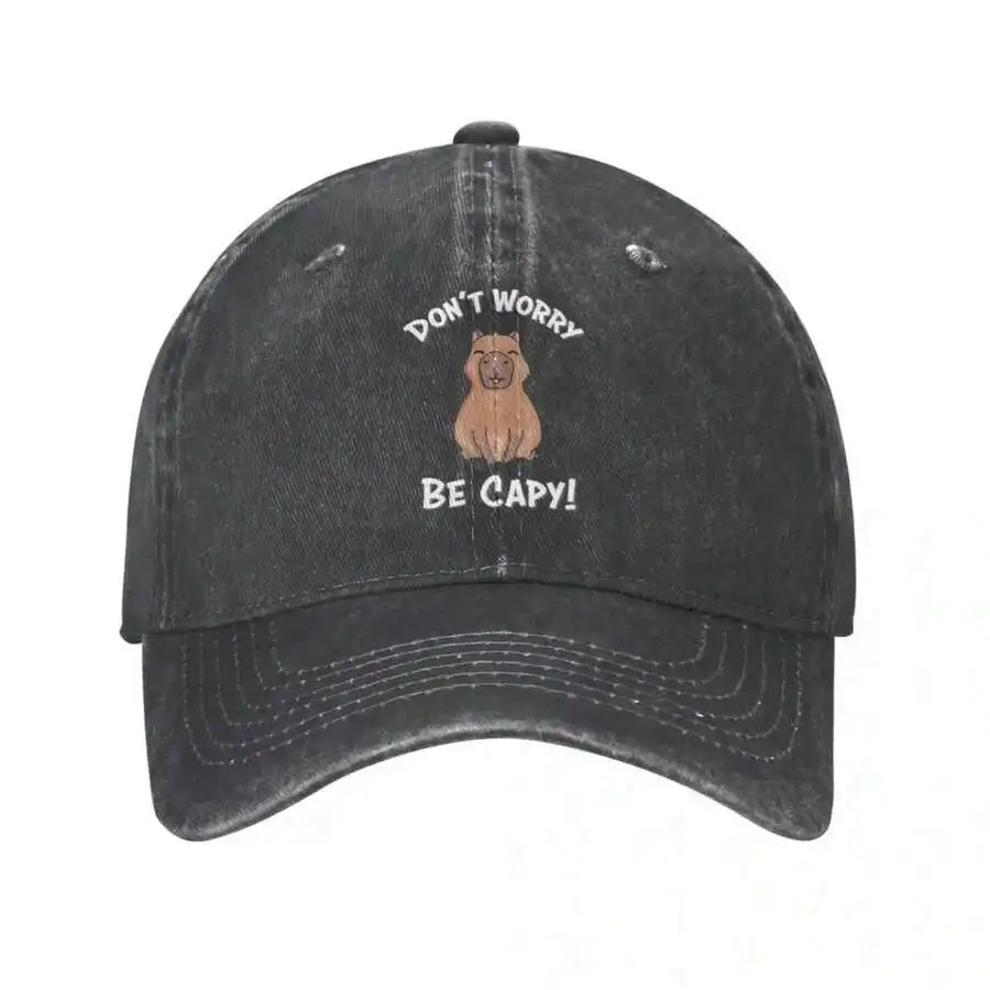 Dont Worry Be Capy Distressed Denim Baseball Cap Unisex Casual Outdoor Hat