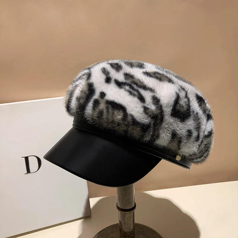 Autumn And Winter Mink Fur Newsboy Hat