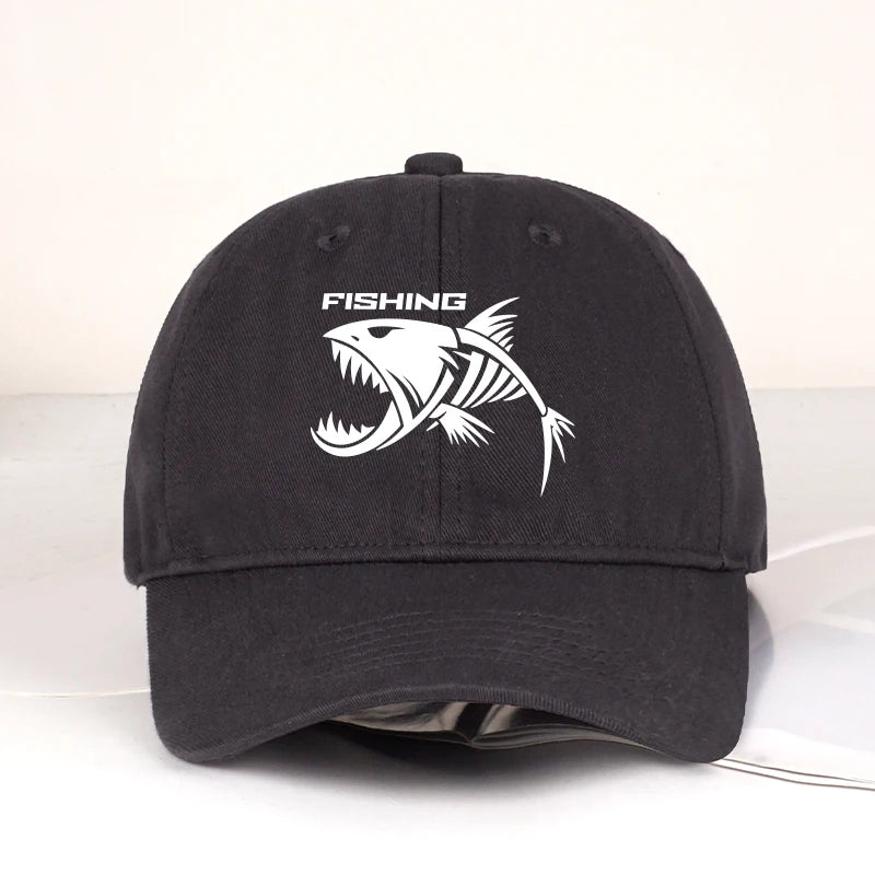 Outdoor Fishing Skeleton Fish Printed Baseball Cap