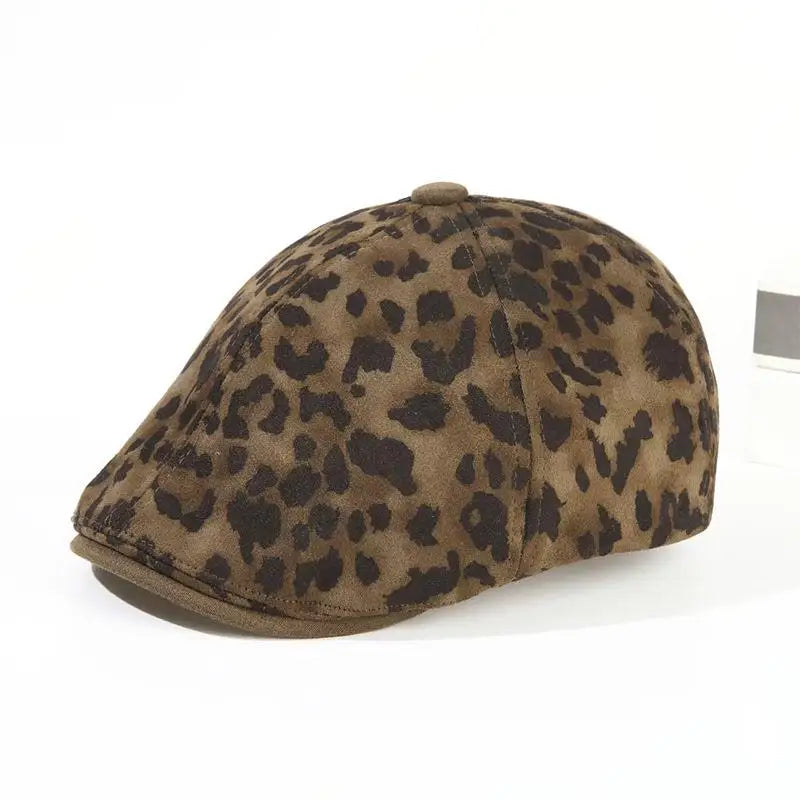 Female Leopard Print Peaked Cap British Style Autumn Winter Berets Hats