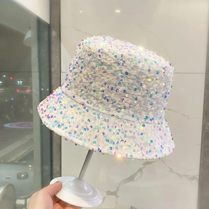Sequined Bucket Hat Double Sided Hip Hop Shiny Fisherman Cap