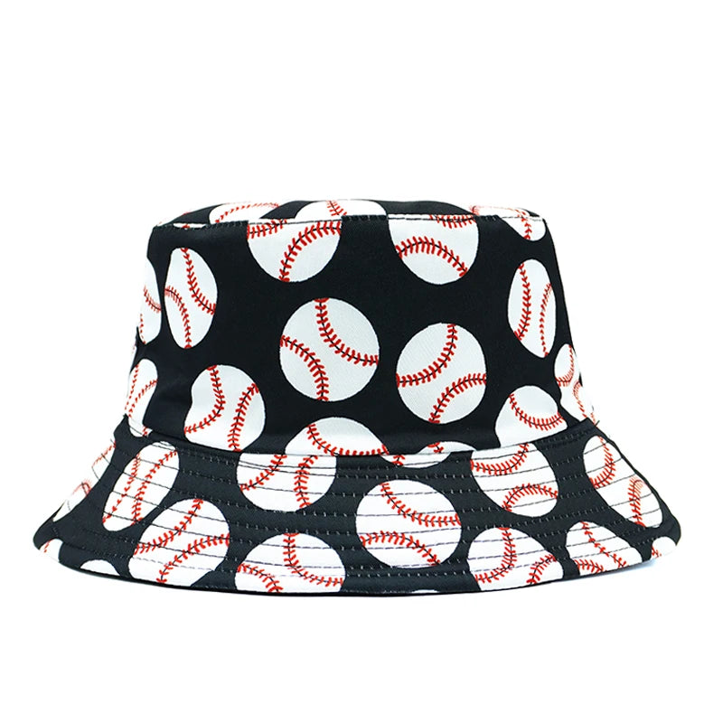 Baseball Printing Pattern Bucket Hat Balls Fisherman Hats Double Sides Panama Cap Caps For Men And Woman
