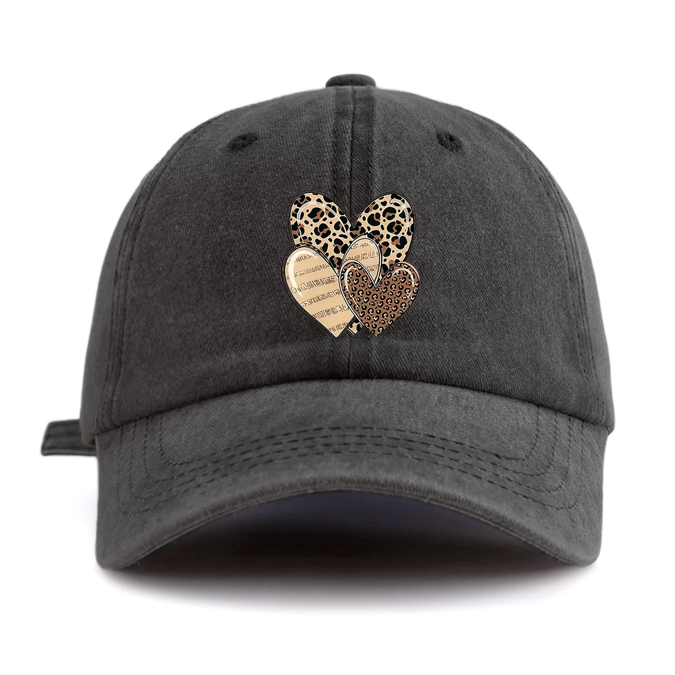 Leopard Heart Print Washed Baseball Cap