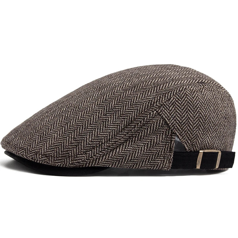 New Herringbone Vintage Beret Men Autumn Winter Casual Flat Visor Hat