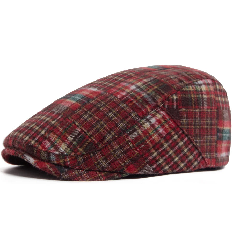 New Y2k Patchwork Big Plaid Beret Casual Men Women's