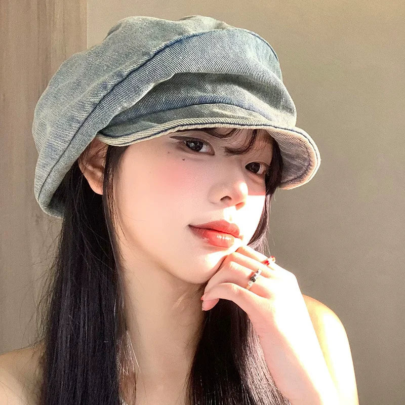 Korean Lazy Style Retro Denim Berets Cap