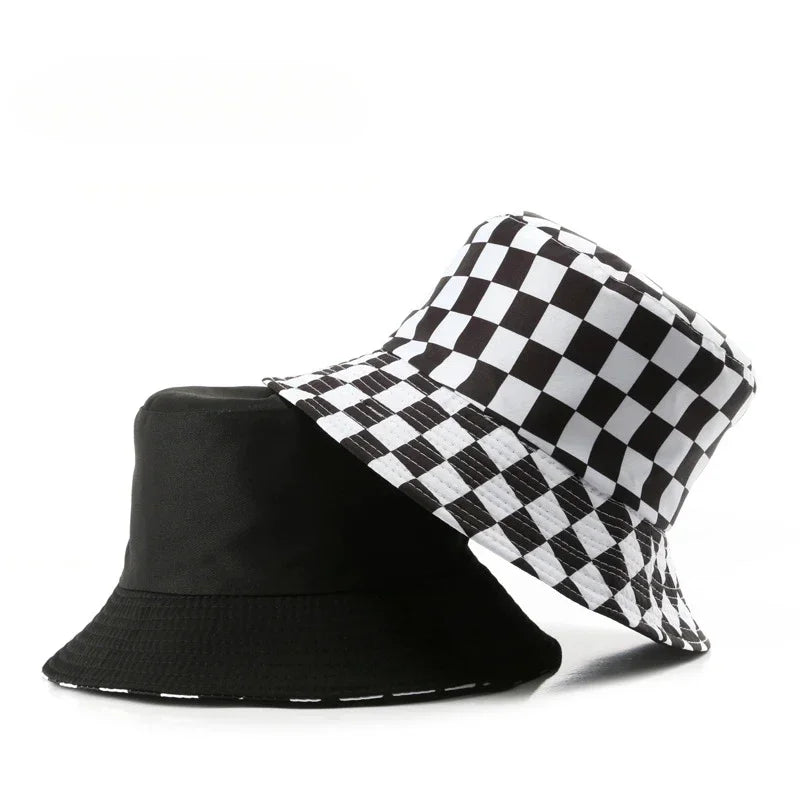 Double Sided Plaid Bucket Hats for Women and Men
