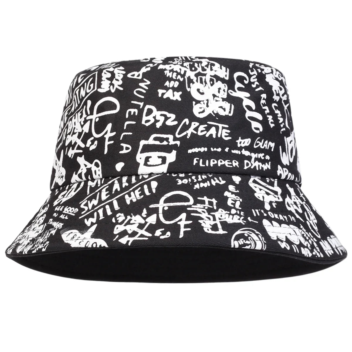 Unisex 88 Black White Graffiti Print Personality Bucket Hats Fishermen Caps