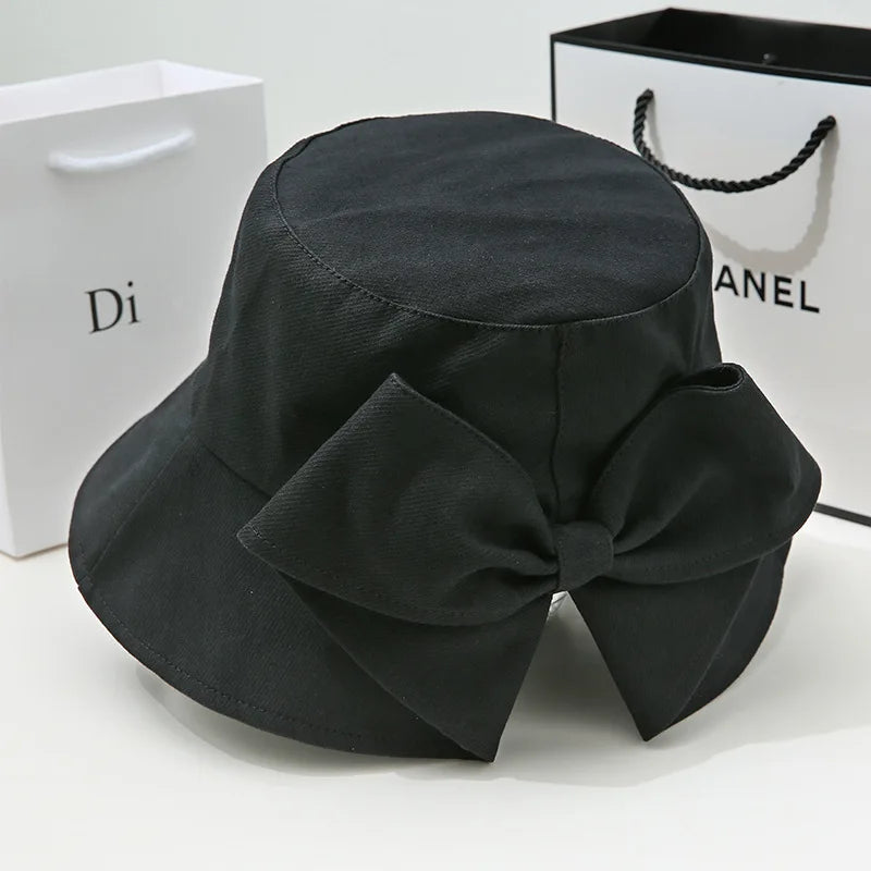Ladies Summer Travel Bow Sun Hat Wide Brim Cotton Floppy Hat