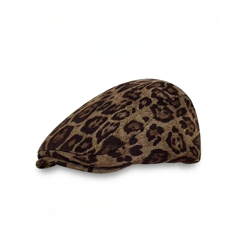 American Retro Leopard Forward Hat Wide Brim Warm Painter Cap