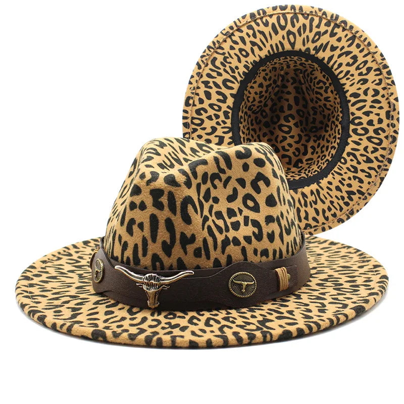 Women Leopard Open Road Hat Fedora Hat