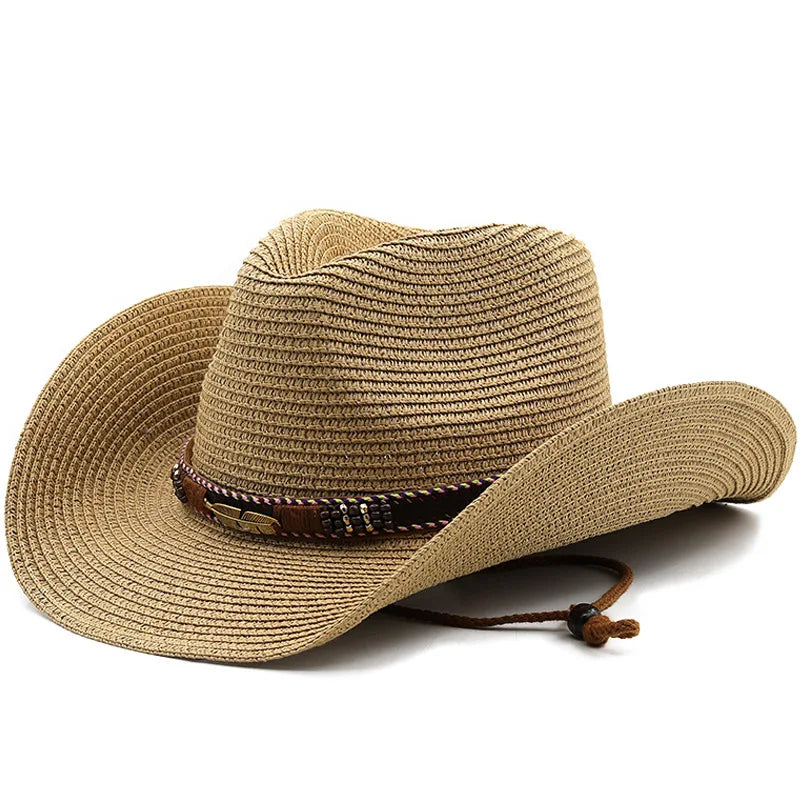 Women Men Cowboy Hat Summer Wide Brim Western Cowgirl Straw Hats