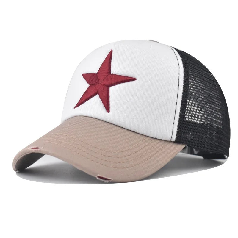 Unisex Mesh Cap Casual Plain Embroidery Five-Star Cotton Baseball Cap Summer for Women And Men