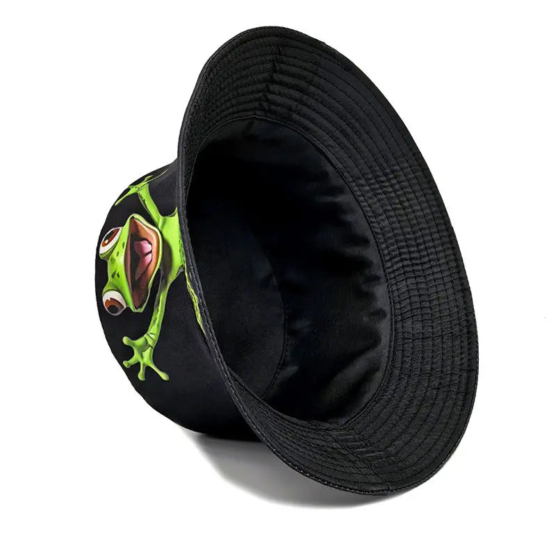 Four Seasons Polyester Cartoon Print Bucket Hat Fisherman Hat Outdoor Travel Cap Hats for Men and Women