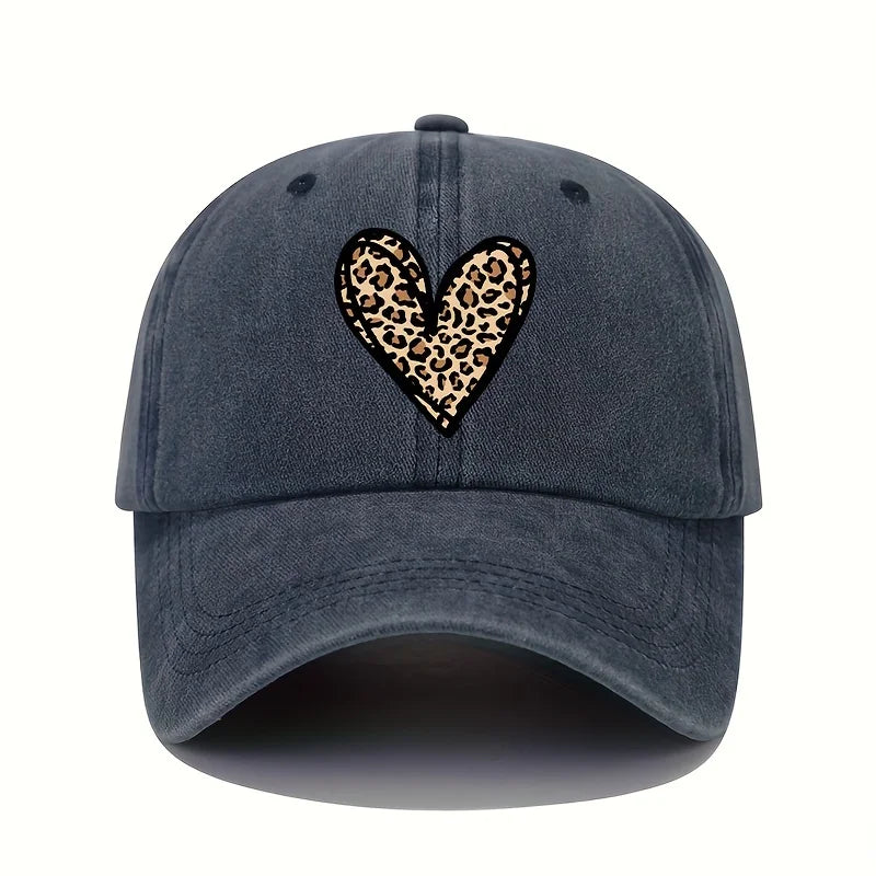Valentine's Day Leopard Print Heart Print Retro Lightweight Washable Baseball Cap Women's
