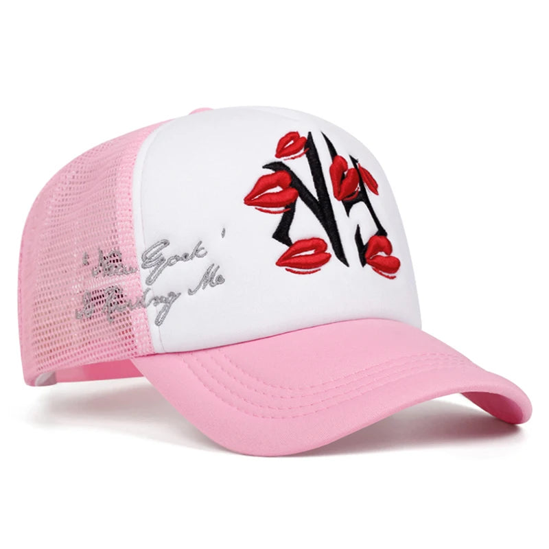 Net Hat NY Lipprint Embroidery Street Hip Hop HatBaseball Hat Unisex