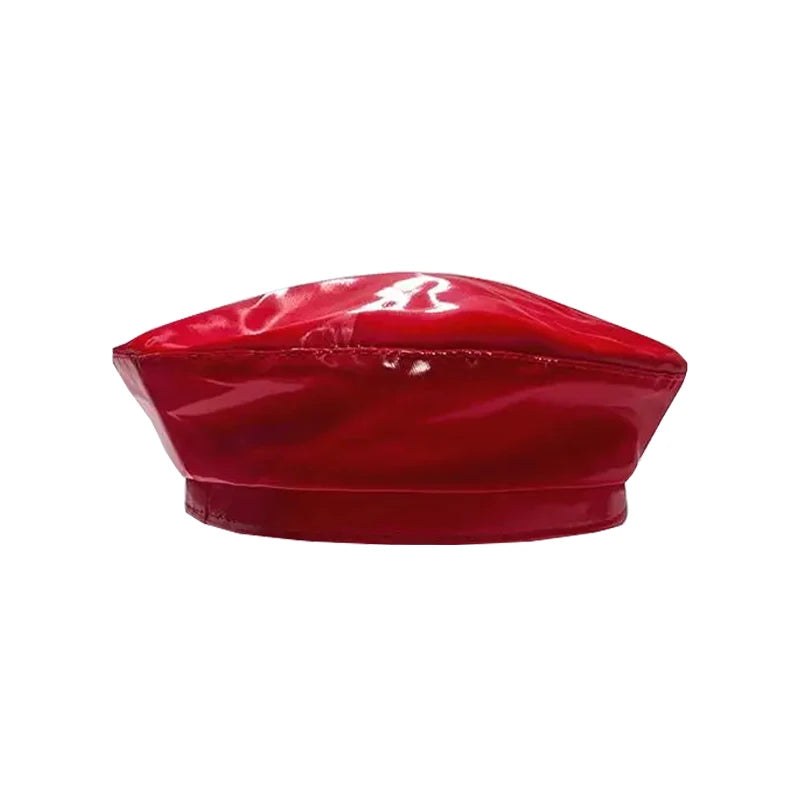 Lady Mirror PU Leather Painter Caps Casual Hat