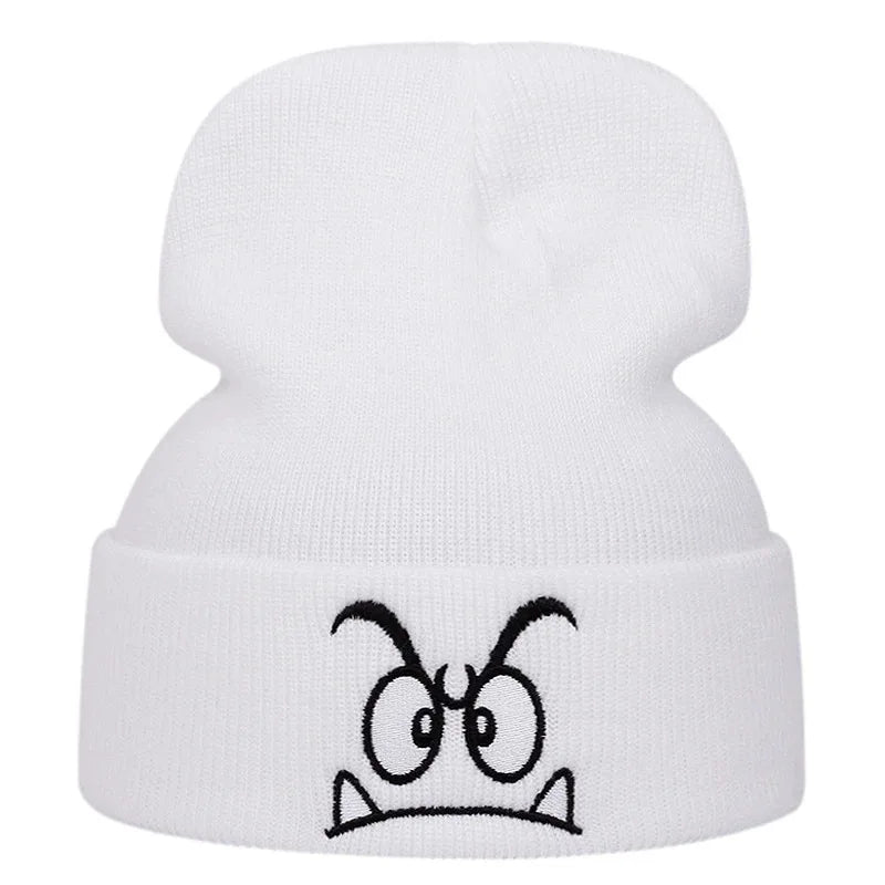Angry Expression Embroidered Knitted Hat