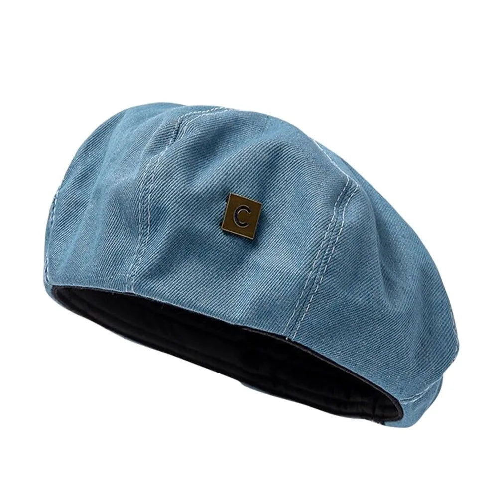 Fashion Denim Women Beret Hat Adjustable Retro Painter Hats