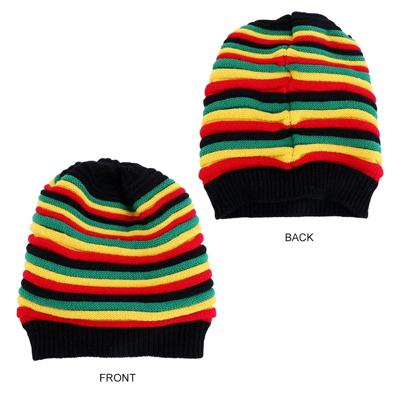 Multicolor Striped Printed Knitted Beret Cap Winter Warm