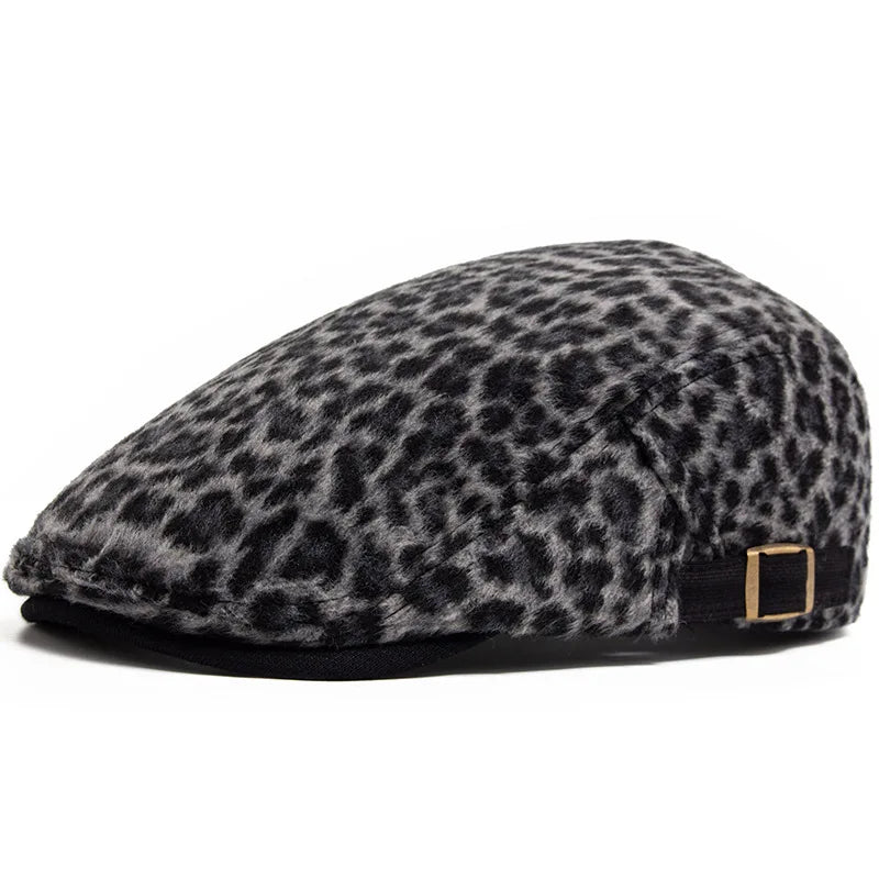 Women Men Leopard Print Flat Cap